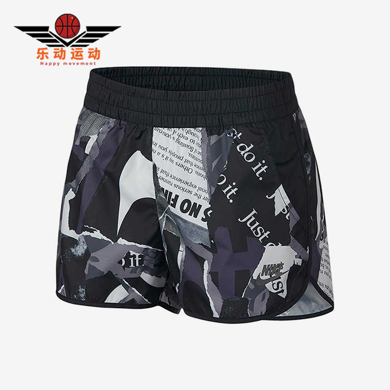 Nike/耐克正品新款女黑灰色合身满印中腰经典休闲短裤AJ6154-010