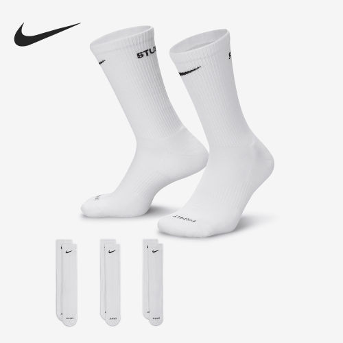 Nike耐克正品STÜSSY联名男女中筒字母印花弹性运动袜FQ3054-100