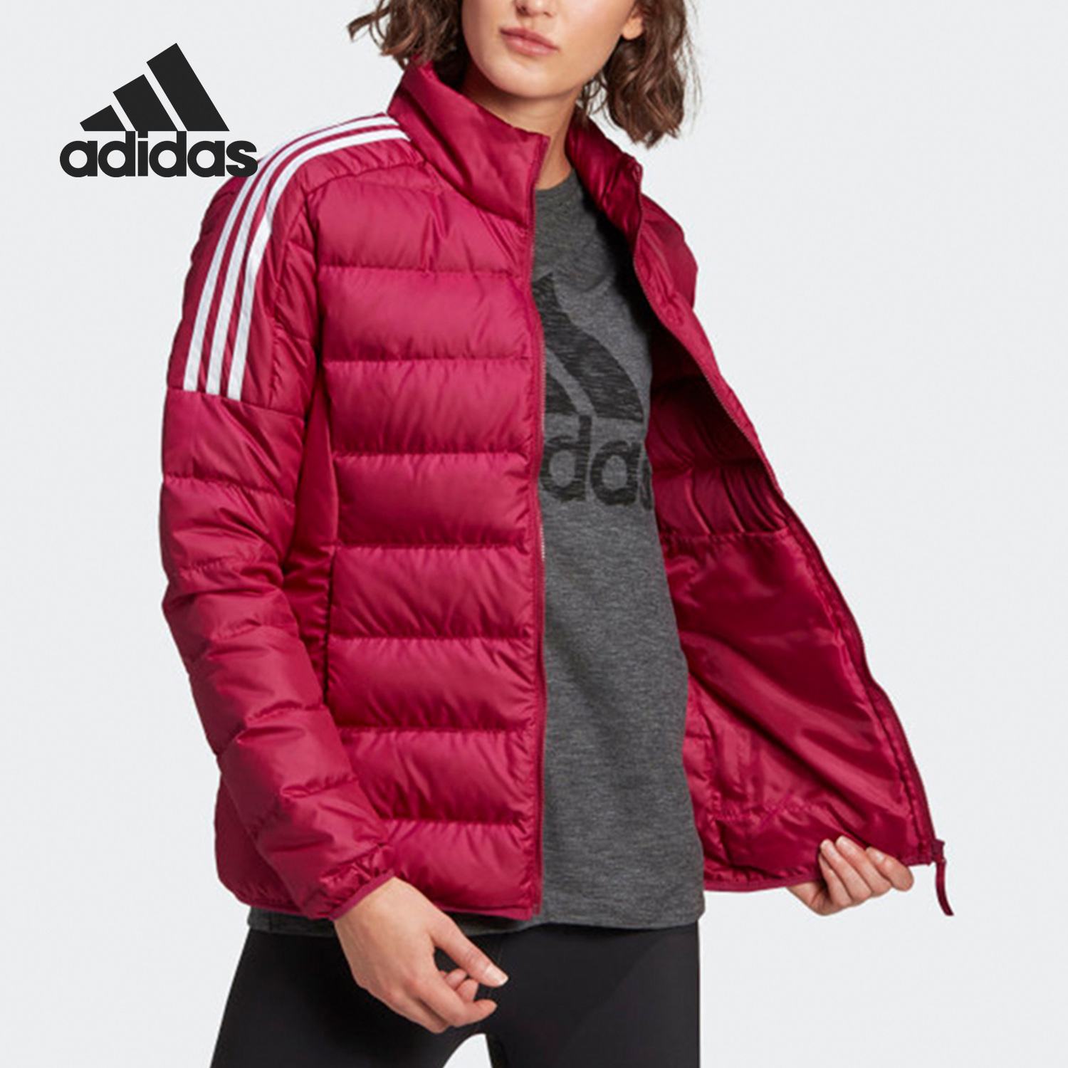 Adidas/阿迪达斯正品女子修身短款立领户外运动羽绒服 GH4597