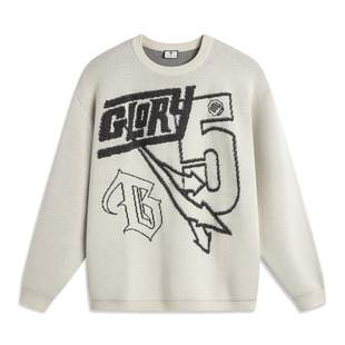 李宁正品 AMBT259 反伍BADFIVE男子潮流印花百搭圆领宽松休闲编织衫