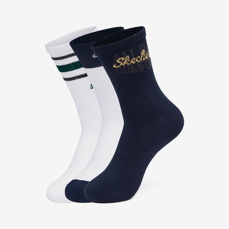 Skechers/斯凯奇正品漫步系列男女吸湿排汗运动中筒袜三双装