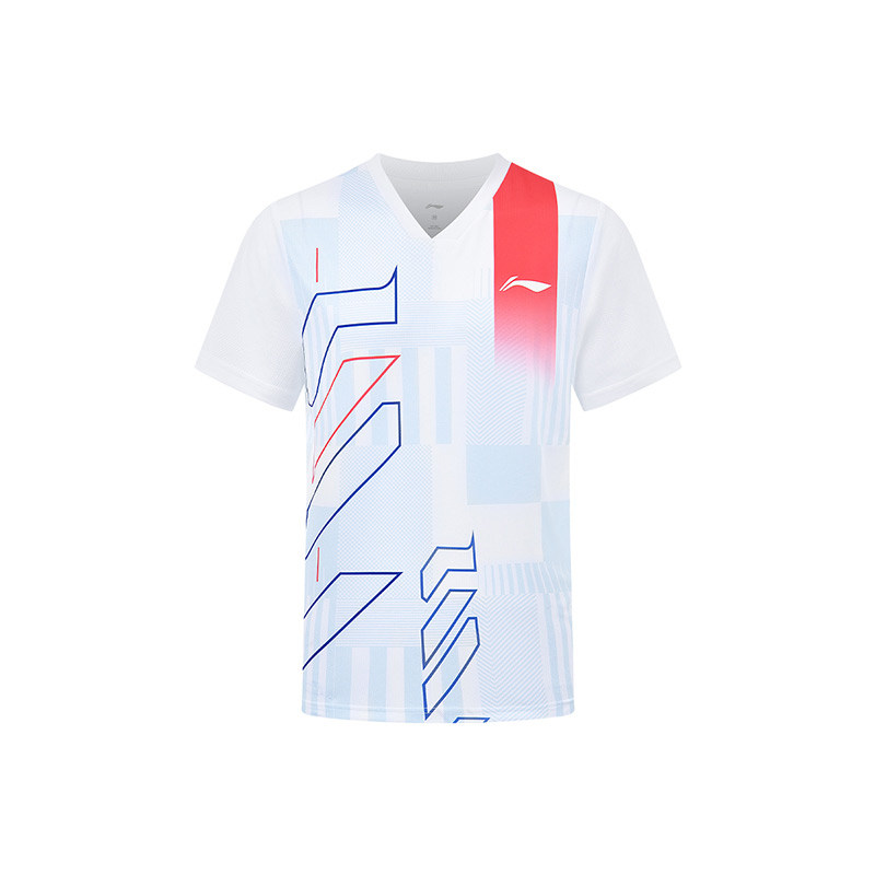 李宁正品男女同款品牌Logo条纹印花直筒透气短袖T恤AAYU269-2