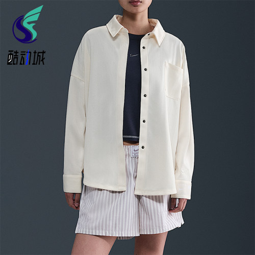 Nike/耐克正品 Sportswear 女士宽松简约翻领休闲衬衫HV1957-110