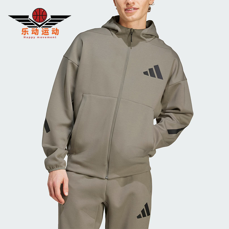 阿迪达斯男士连帽宽松短款外套