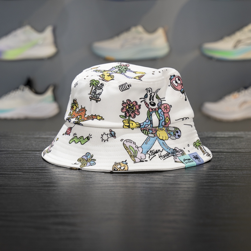 李宁正品Steven Harrington联名系列男女满印遮阳渔夫帽AMYR242-2