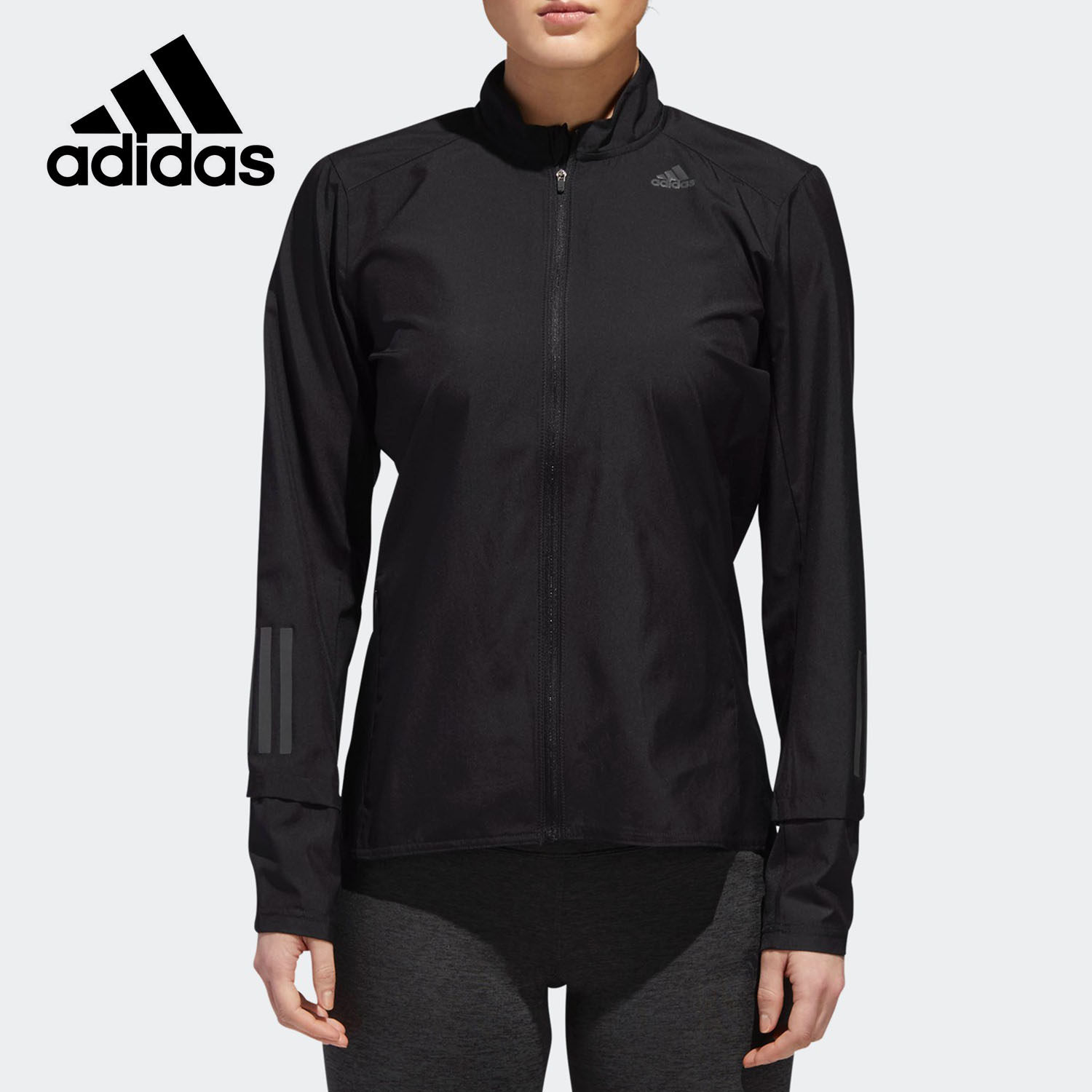 Adidas/阿迪达斯正品女子反光立领修身跑步运动茄克 CY5719