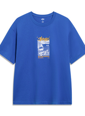 李宁正品新款男子宽松休闲透气时尚针织圆领运动短袖轻T恤AHST309