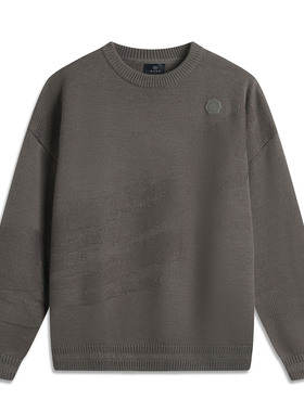 李宁正品韦德系列男子宽松圆领保暖舒适套头无帽编织衫AMBU055