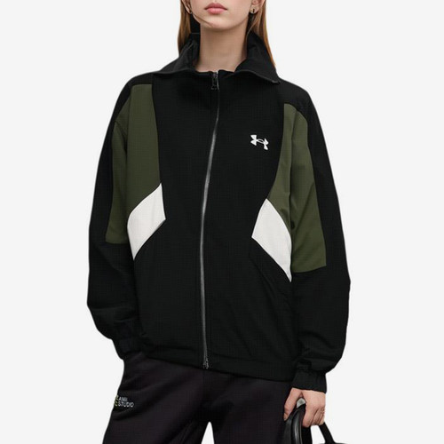 UA/安德玛正品新款女士梭织宽松翻领拉链运动夹克外套1389317-001