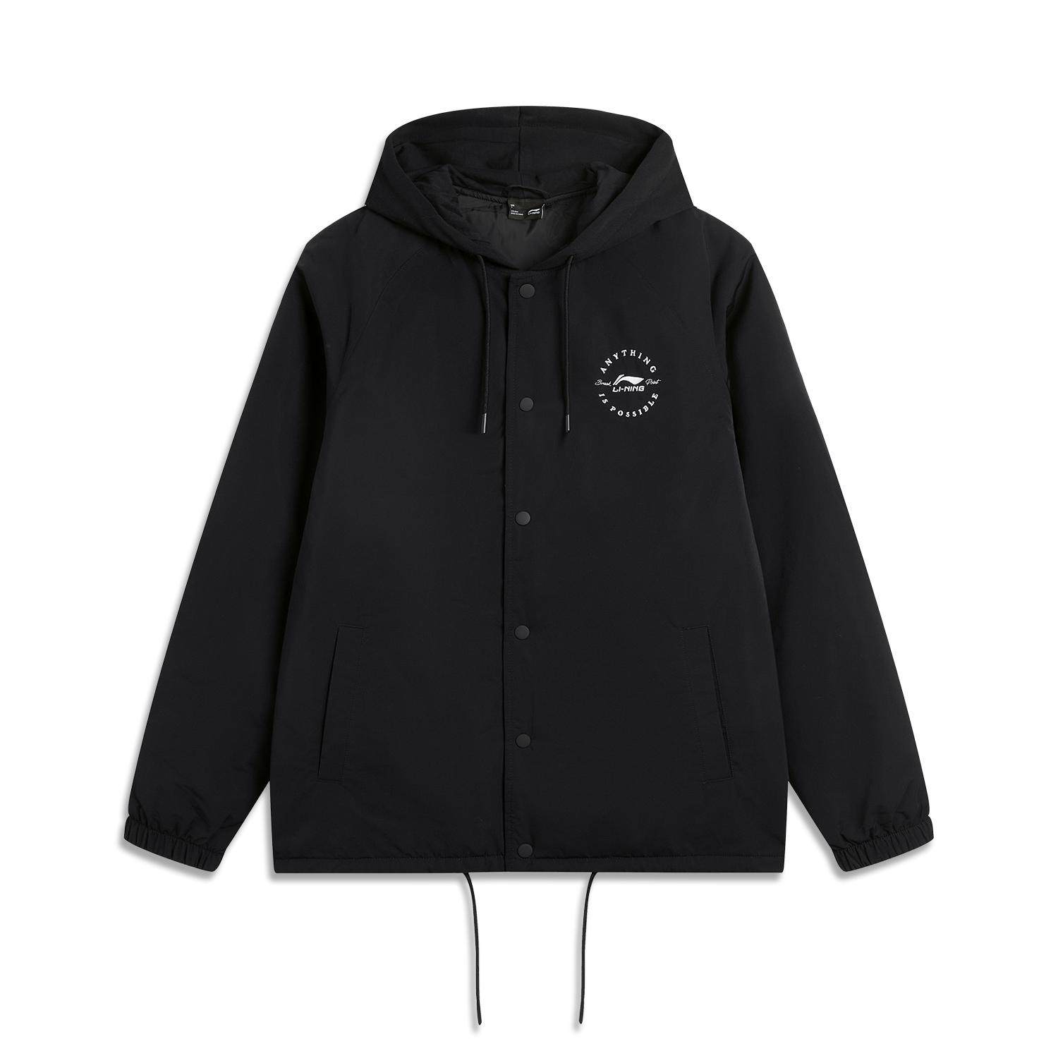 李宁正品运动潮流系列男子连帽字母印花宽松百搭保暖棉服AJMU109