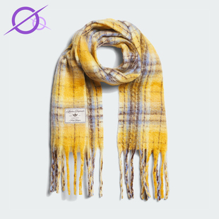 Adidas/阿迪达斯正品三叶草女士格纹绒面经典流苏运动围巾KV6601