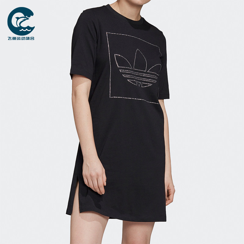 Adidas/阿迪达斯正品三叶草女士透气圆领针织简约连衣裙FU1727