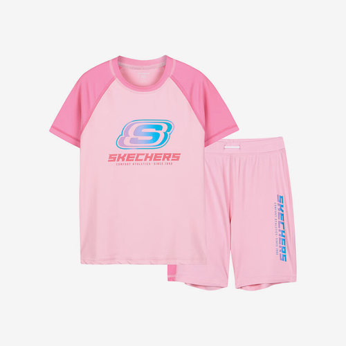 Skechers/斯凯奇正品夏季新款分体短袖沙滩泳裤儿童运动套装