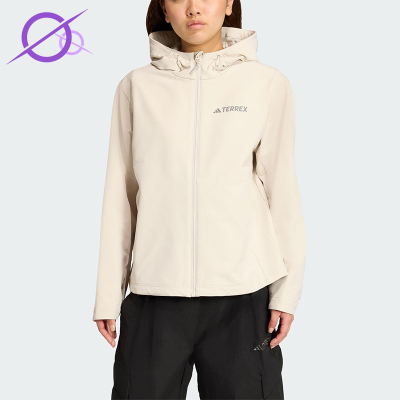 Adidas/阿迪达斯正品2025女士拉链户外保暖宽松软壳外套JV6235