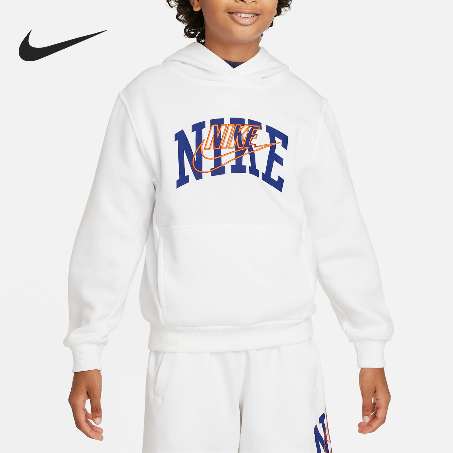 Nike/耐克正品运动大童加绒保暖连帽卫衣套头衫FZ1403-100