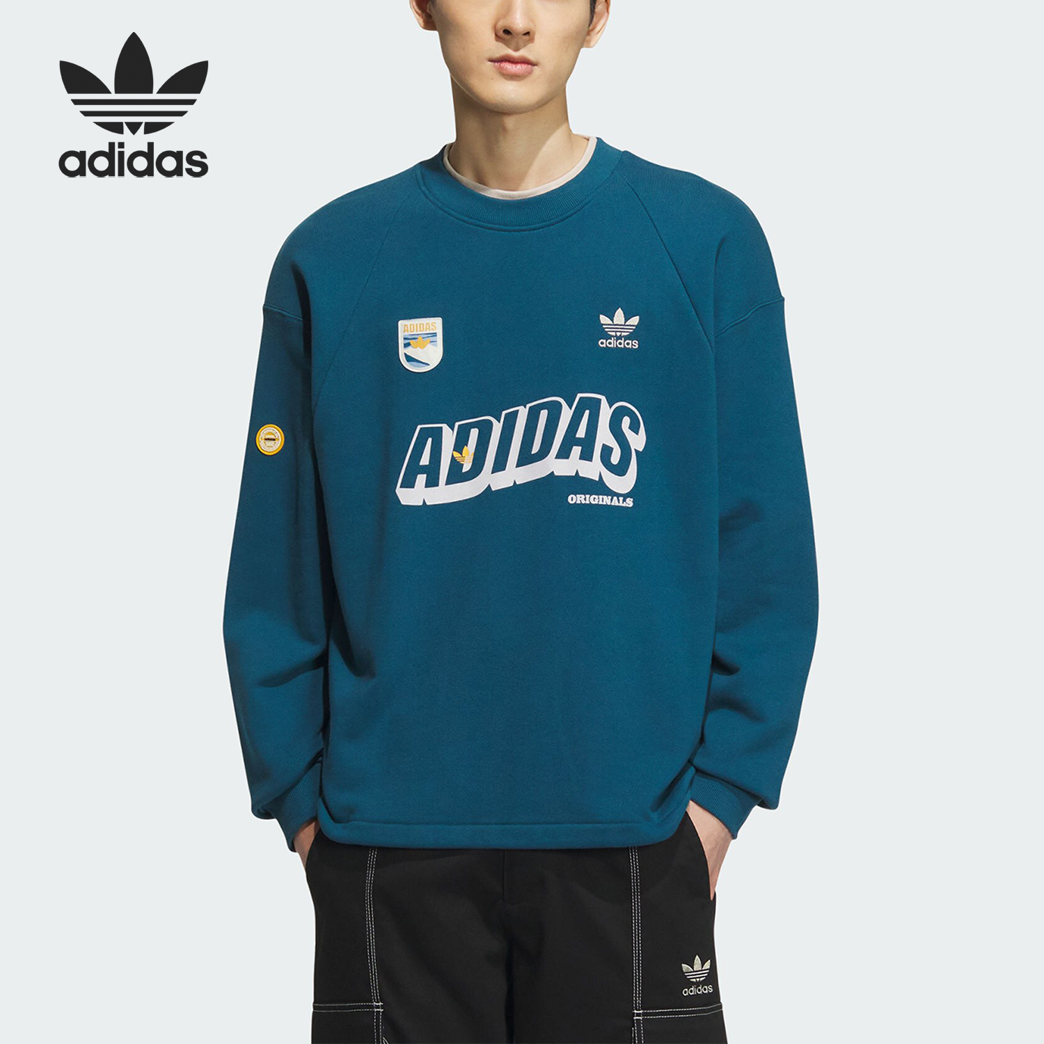 Adidas/阿迪达斯正品三叶草男子印花经典套头休闲卫衣IN0974