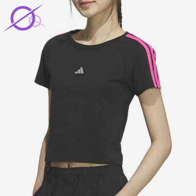 Adidas/阿迪达斯正品新款女黑粉色简约休闲经典舒适短袖T恤KS0279