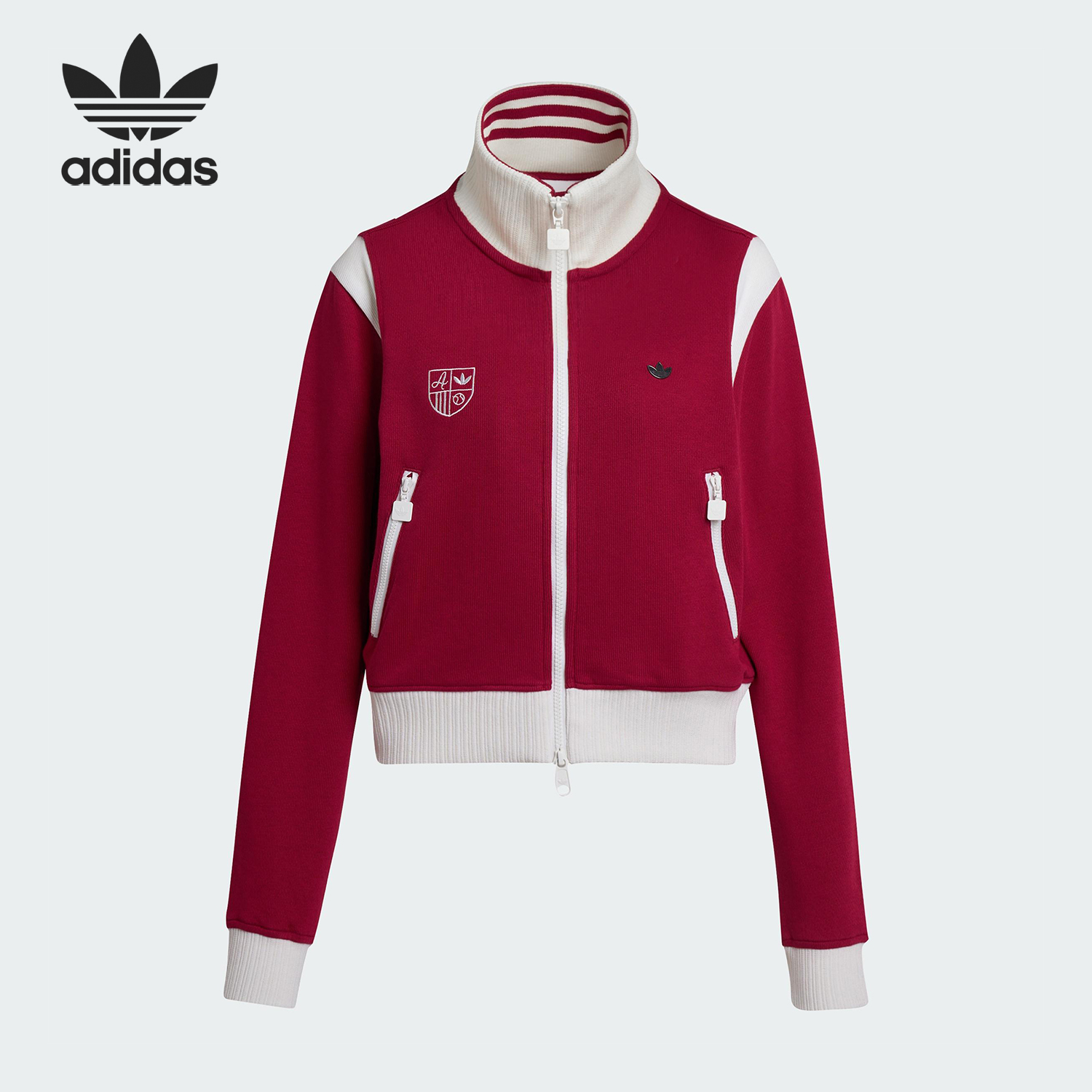 Adidas/阿迪达斯正品三叶草女士休闲复古针织立领运动外套KG8221