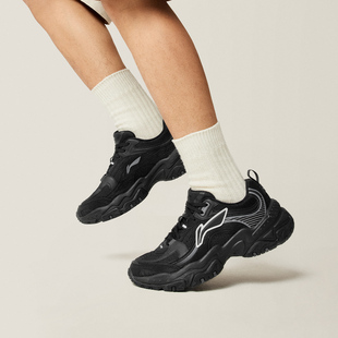 李宁正品 AGCV127 红糖男子反光减震回弹舒适厚底复古潮流休闲鞋