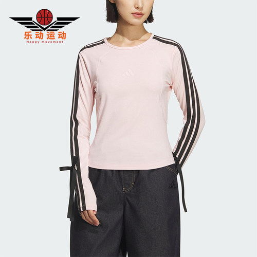 Adidas/阿迪达斯正品2025女士针织时尚三条纹修身运动T恤KG3860