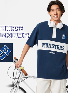 李宁正品X怪兽大学联名系列男女同款亲肤短袖POLO衫APLU147