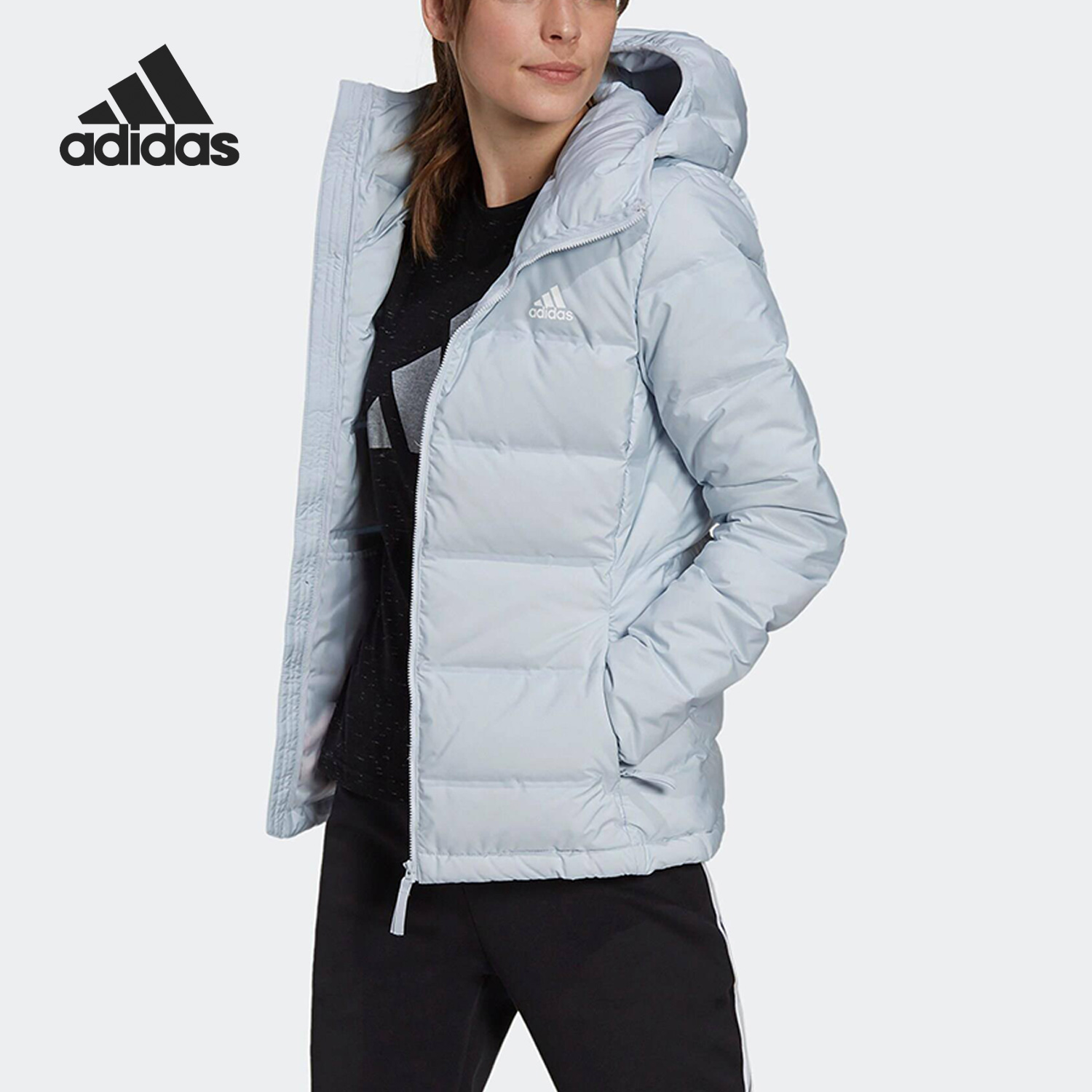 Adidas/阿迪达斯正品女子舒适保暖运动休闲连帽羽绒服GQ7133
