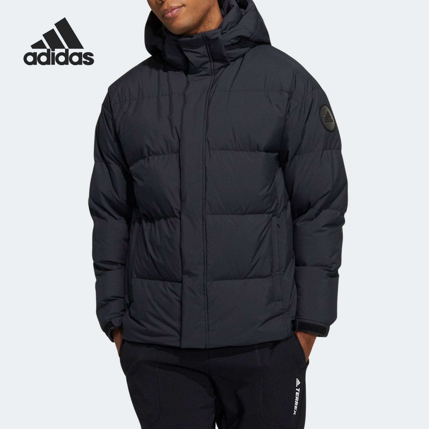 Adidas/阿迪达斯正品男女保暖连帽户外运动鹅绒羽绒服 H23074