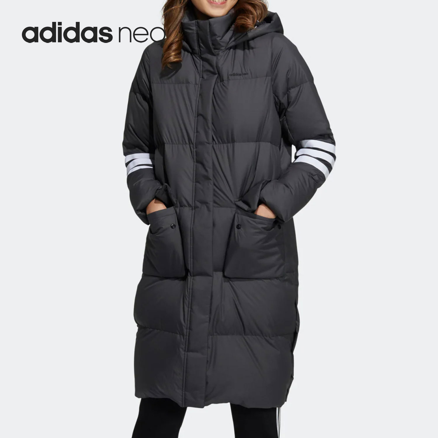 Adidas/阿迪达斯正品 neo 女子运动中长款鸭绒羽绒服H18619