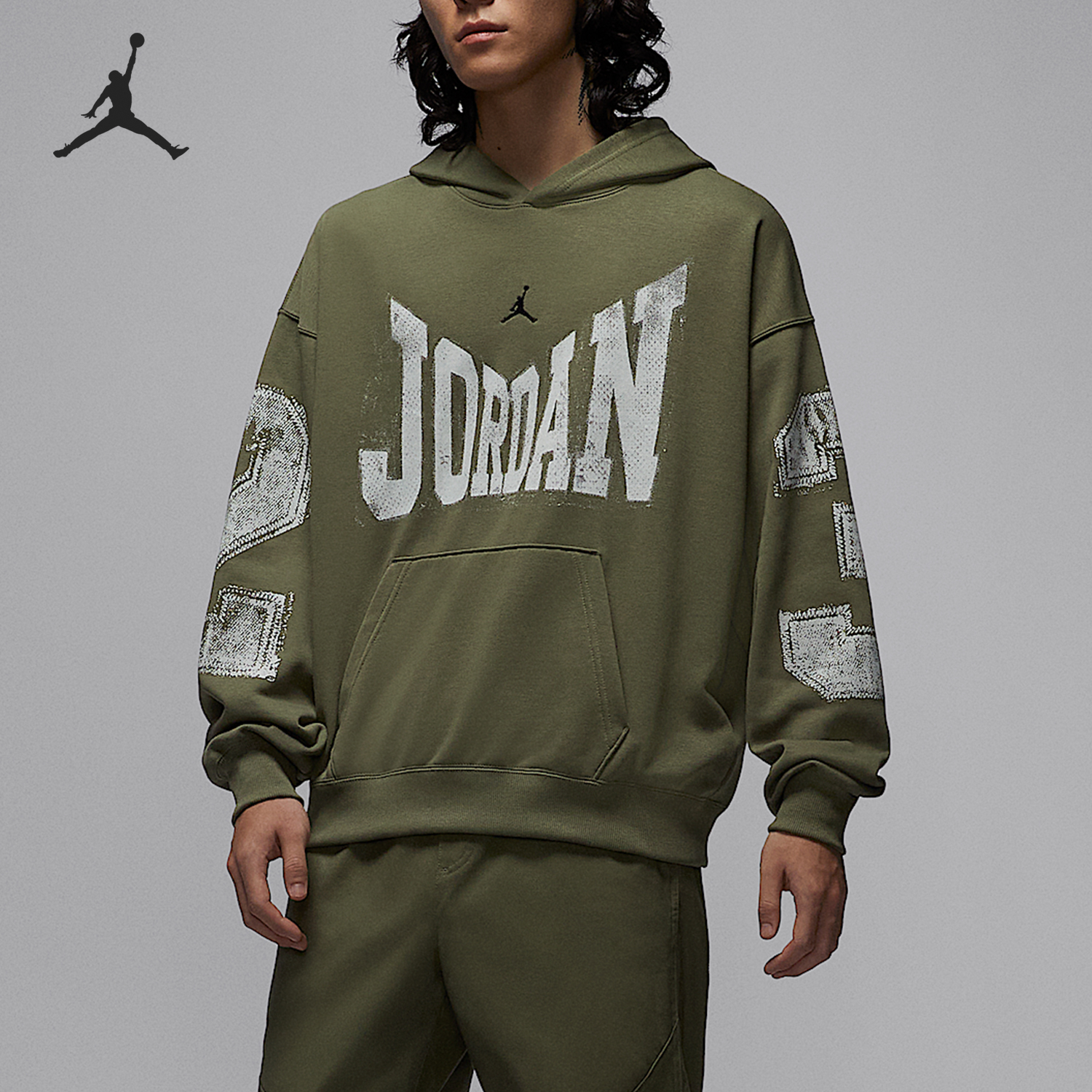 Nike/耐克正品JORDAN男士运动学院风连帽印花套头卫衣HV0094-222