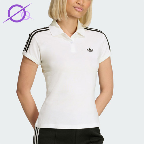 Adidas/阿迪达斯正品三叶草女士修身三条纹亲肤时尚POLO衫KD3697