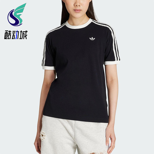 Adidas/阿迪达斯正品三叶草女士针织三条纹经典休闲短袖KC8819