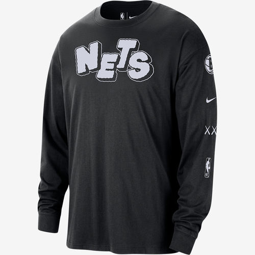 Nike耐克正品男款篮网队CityEdition字母印花长袖T恤FN1094-010