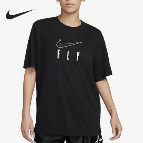 Nike耐克正品Dri-FIT女落肩罗纹圆领字母印花短袖T恤FN5372-010