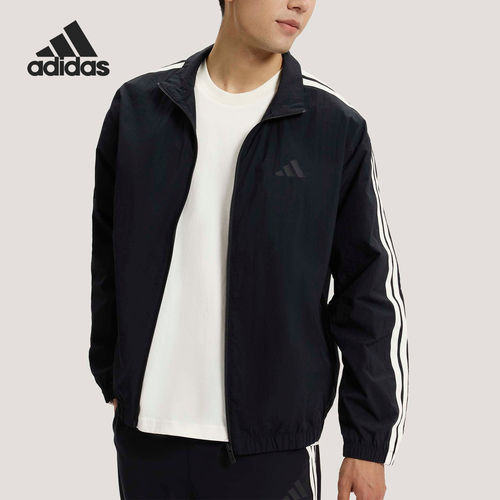 Adidas/阿迪达斯正品春季男士宽松经典条纹立领外套KR2520