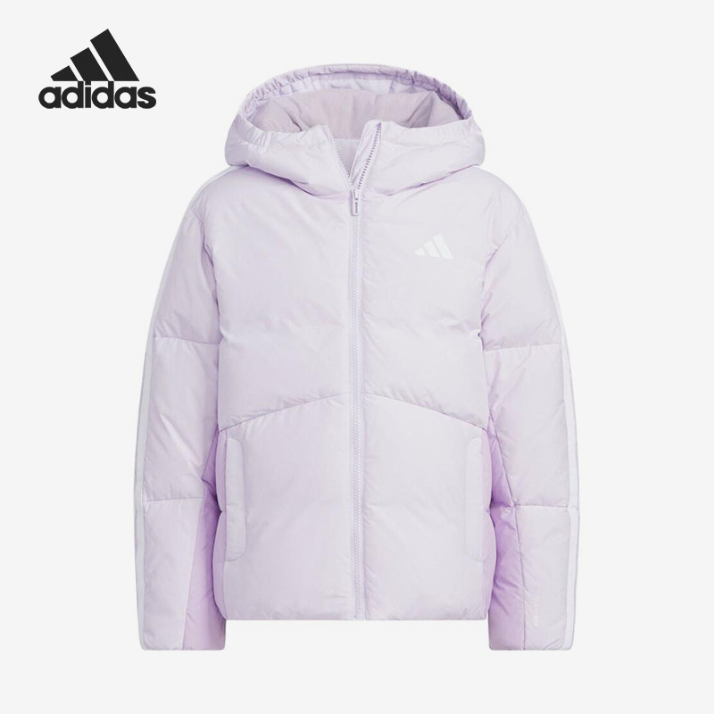 Adidas/阿迪达斯正品140新款儿童浅紫色出街连帽棉服KC5926