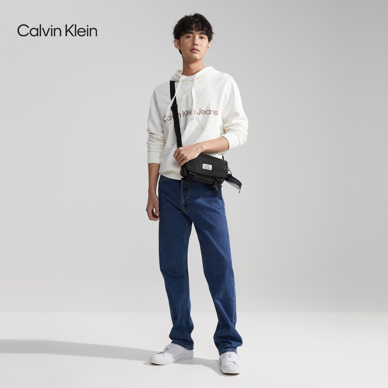 【520礼物】CK Jeans男士休闲金属标通勤便携翻盖单肩斜挎