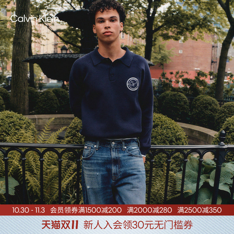 【针织POLO】CK Jeans26秋季新款男士镶边袖口徽章刺绣针织衫毛衣