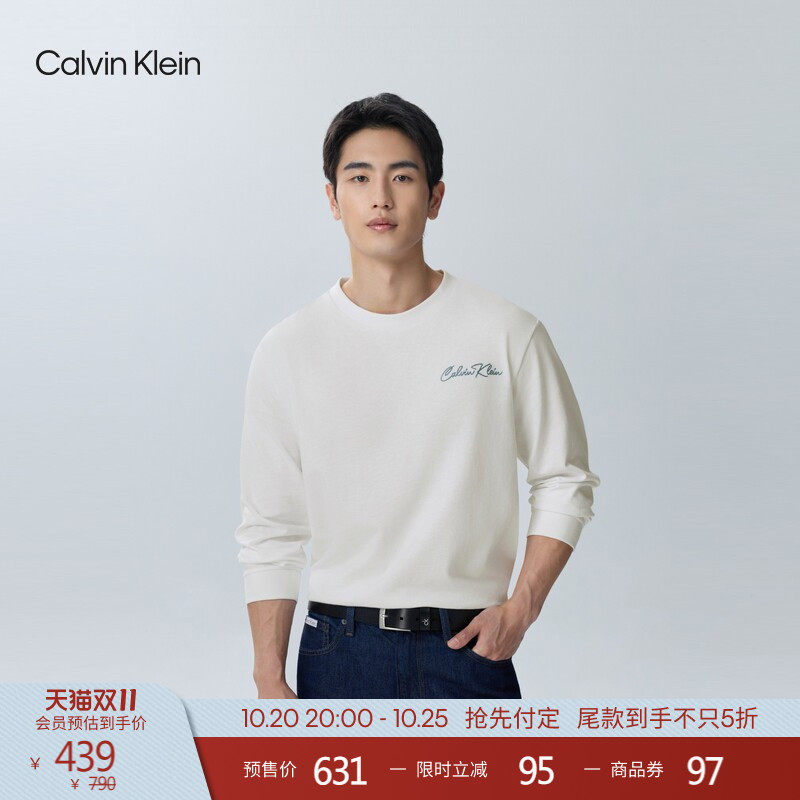 【预售】CK Jeans26秋季新款男士潮流手写刺绣纯棉打底衫长袖T恤