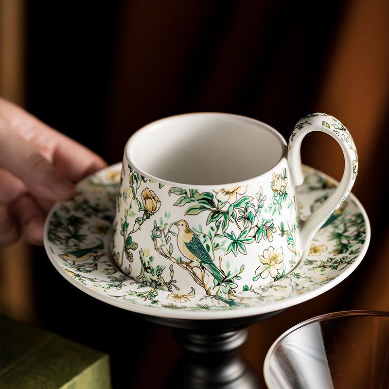 花鸟复古水彩画陶瓷咖啡杯碟下午茶杯子带手柄精致礼盒装送礼,餐饮具,咖啡杯,淘宝优惠券,粉丝福利购,淘宝优惠卷