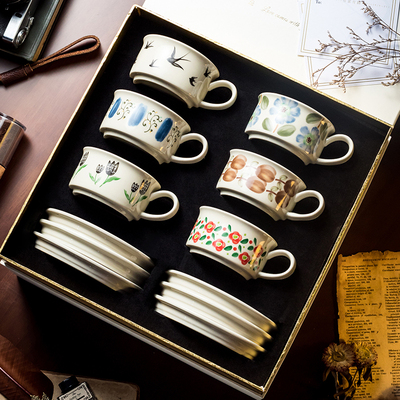 【轻奢中古风】时尚款咖啡杯碟套装家用陶瓷茶水杯花茶杯礼盒包装