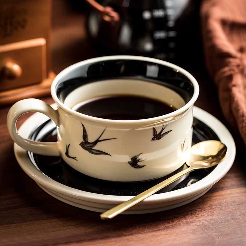 高级感咖啡杯碟套装轻奢风优雅陶瓷杯子水杯办公杯家用早餐牛奶杯