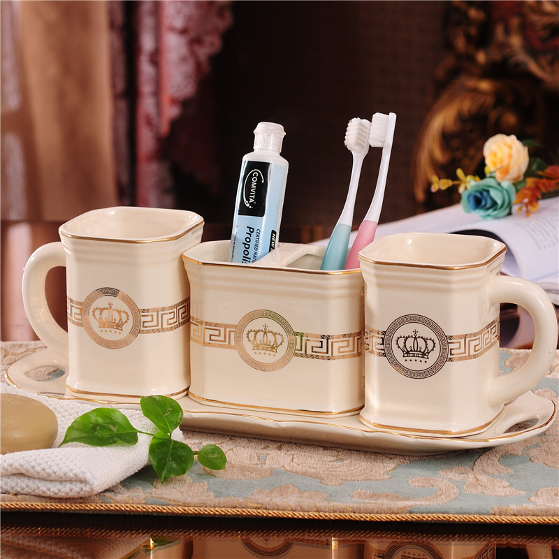 欧式创意陶瓷卫浴五件套浴室用y品卫生间牙刷杯漱口杯托盘洗漱套
