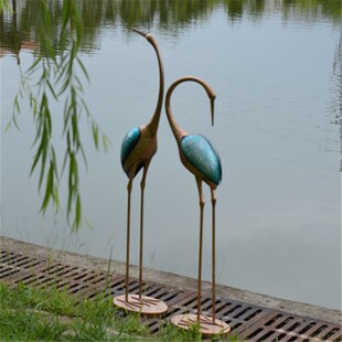 铁艺仙鹤园艺摆件 庭院别v墅花园杂货家居装饰店铺 橱窗美陈摆设