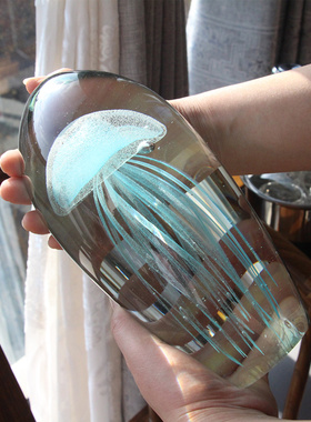 乔迁新房装饰办i公室客厅玄关酒柜琉璃水滴摆件发光水母礼品纪念