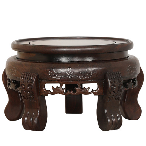 黑檀木圆形底座花瓶盆q景家用客厅花架摆件奇石头鱼缸玉器实木托