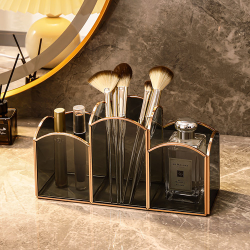 玻璃化妆刷收纳筒桌面分格眉笔z口红盒美妆刷桶轻奢眼影刷子收纳