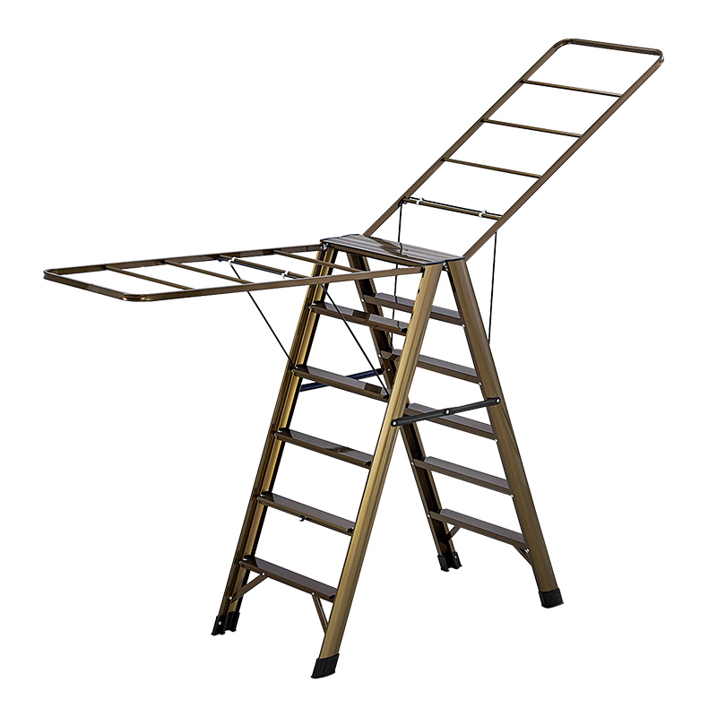 多功能梯子晾衣架两用落地折叠家用室内加厚铝P合金楼梯人字晾晒