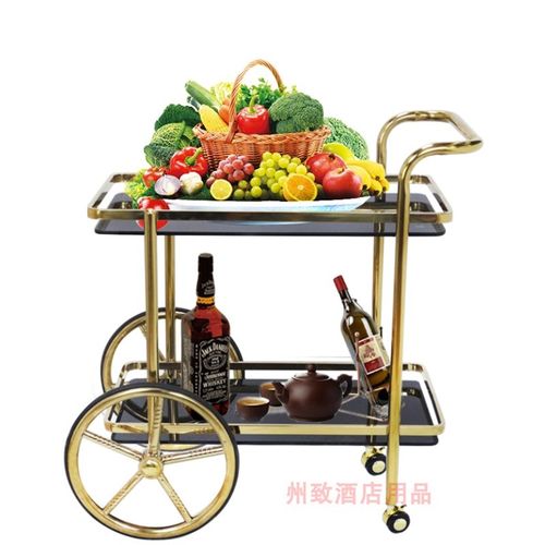三层钛金酒水车酒店服务车钢木移B动手推车送餐车蛋糕车酒吧服务