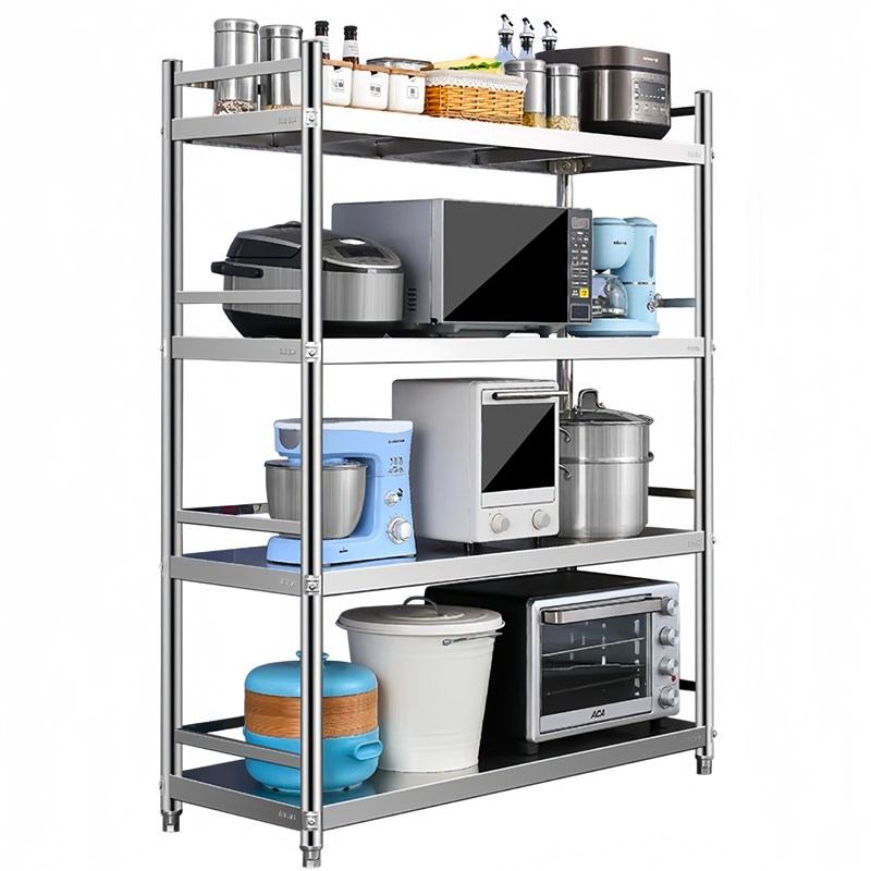 围栏款304不锈钢货架落地置物架商用仓库家用厨R房收纳架微波炉架