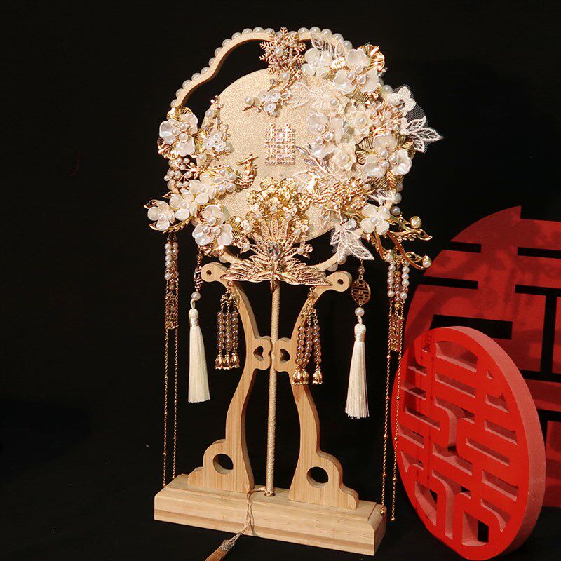 团扇结婚新娘gdiy材料包手工喜扇秀禾服婚礼中式高级出嫁成品扇子